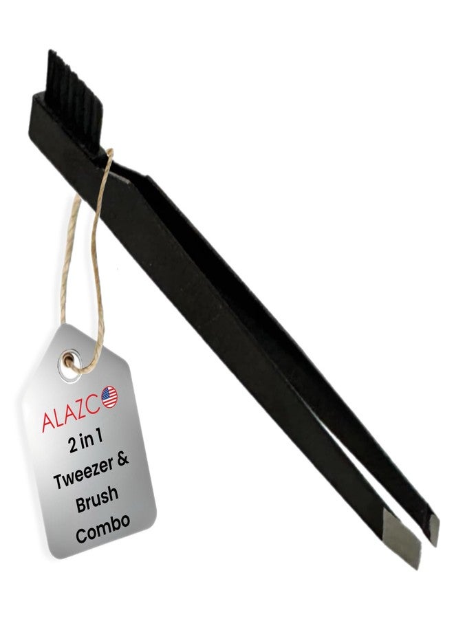 ALAZCO 1pc Tweezer & Brush Combo Grooming Tool for Men & Women - Tweezing Eyebrows DIY Professional Makeup Artists Travel Purse Makeup Bag Essential 2 in 1 tweezers – Tweezer on One End, Brush on Other End - Image 1